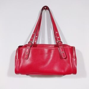 Red Leather Shoulder Bag – Adjustable Straps – Zip Top